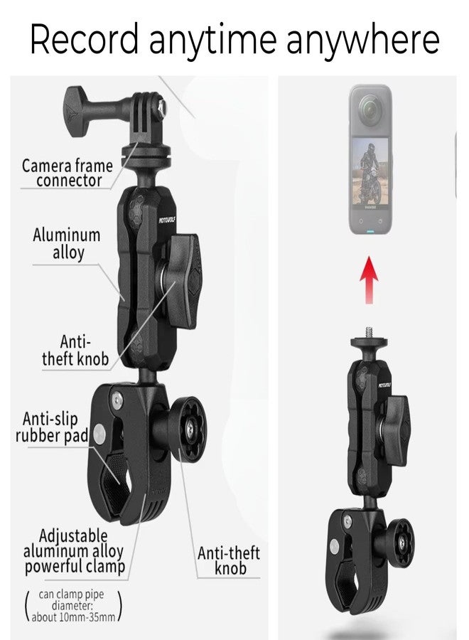YELLOWFIN Action Camera Power Clamp Mount with 360° Dual Ball Head, Anti-Theft Knob, Aluminium Bike/Motorcycle/Scooter Clamp, Multi-Position Mount Compatible with Action Cameras for DJI Osmo, Hero, Insta360 - Image 4