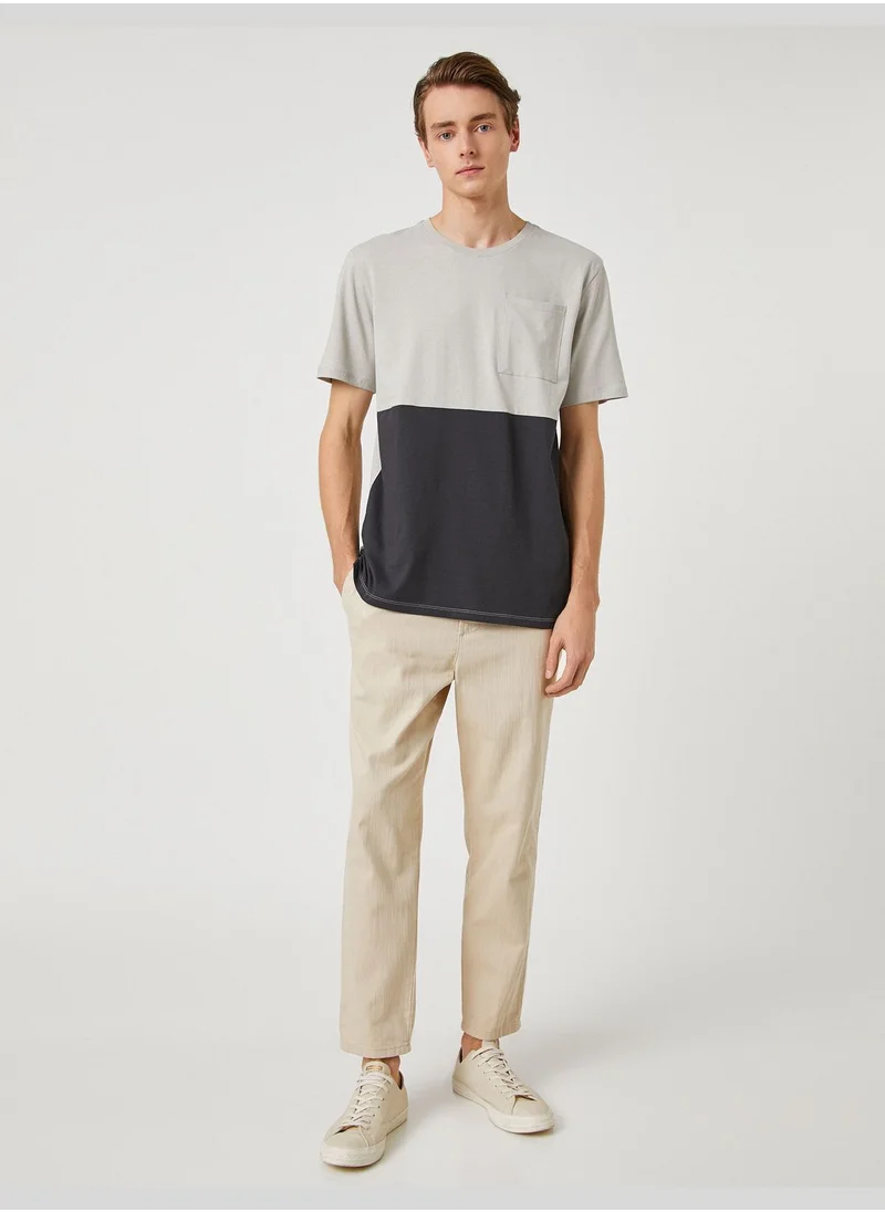 كوتون Basic T-Shirt Pocket Detailed Multicolor Crew Neck Short Sleeve