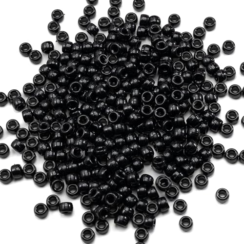 Gxueshan 1000 Pcs Acrylic Black Pony Beads 6x9mm Large Hole Pen Hair Kandi Beads Bulk for Friendship Bracelet Necklace Jewelry Making Earring Braiding Kit - Image 1