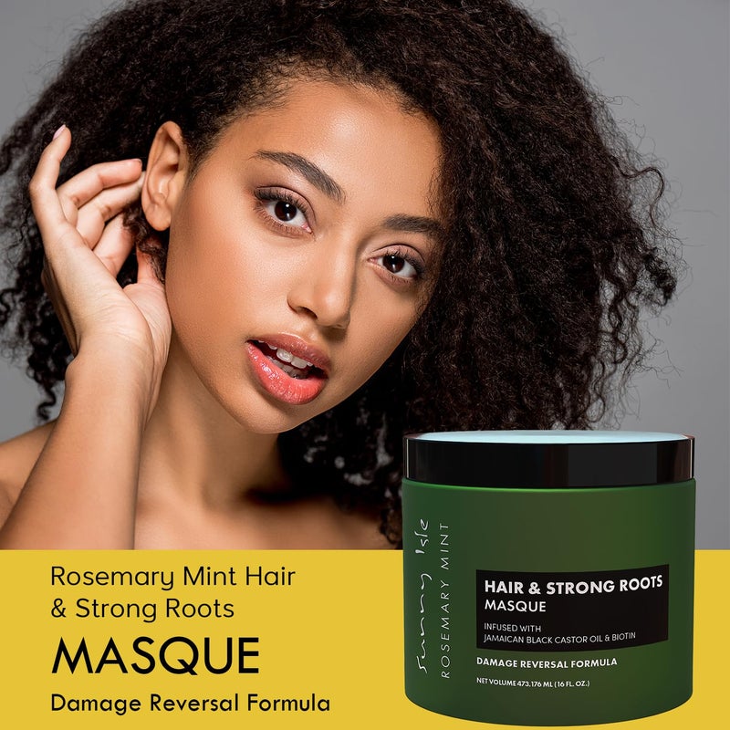 Sunny Isle Rosemary Mint Hair and Strong Roots Masque 16oz | Infused with Biotin and Jamaican Black Castor Oil | Double Growth Formula - Image 2