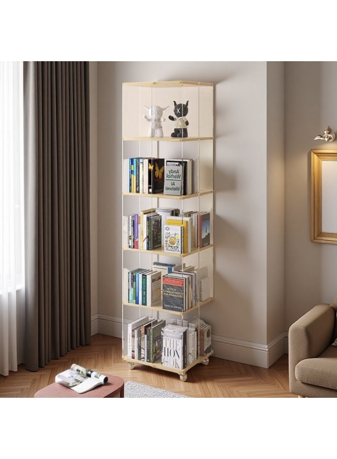 5-Tier 360° Rotating Clear Square Floor-standing Bookshelf, Clear Bookcase, Storage Cabinet, Organizer Cabinet, Toy Display Shelf, Handbag Storage Display Cabinet, for Living Room, Bedroom, Study, Office(SGG039-5)