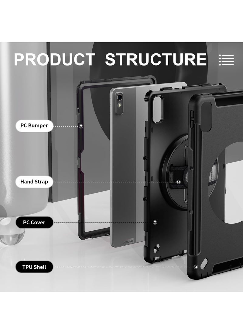 General Case Compatible with Lenovo Tab P11 2nd Gen 11.5" (TB-350FU/TB-350XU), Heavy Duty Rugged Protective Cover with 360° Rotating Kickstand & Hand Strap, Shoulder Strap, Pencil Holder  - Image 4