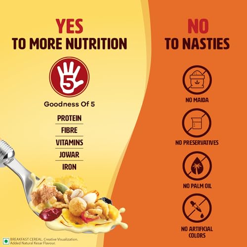 Saffola Muesli Kesar Crunch with Flavour Pops, 700 gm | 15 in 1 Fruit and Nuts, Seeds, Millet & more | Cereals for breakfast rich in wholegrain, protein, fibre - Image 5