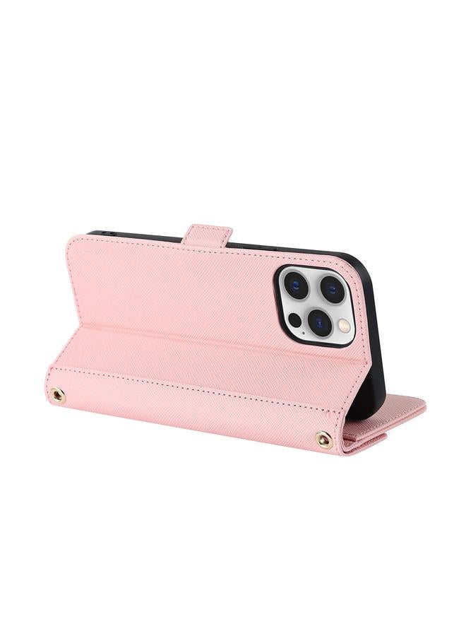 زبون جراب هاتف iPhone 12 / 12 Pro جراب هاتف جلدي بملمس متقاطع مع حبل - Image 5