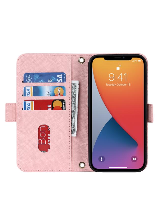 زبون جراب هاتف iPhone 12 / 12 Pro جراب هاتف جلدي بملمس متقاطع مع حبل - Image 4