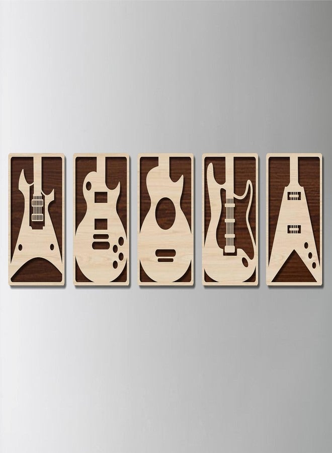 AD INFINITUM® Wooden Wall Art Hanging | Multilayerd Wooden Decor | Contemporary Home, Bedroom, Living Room, Office etc. (Guitar, Set of 5, Beige Maple) - Image 1