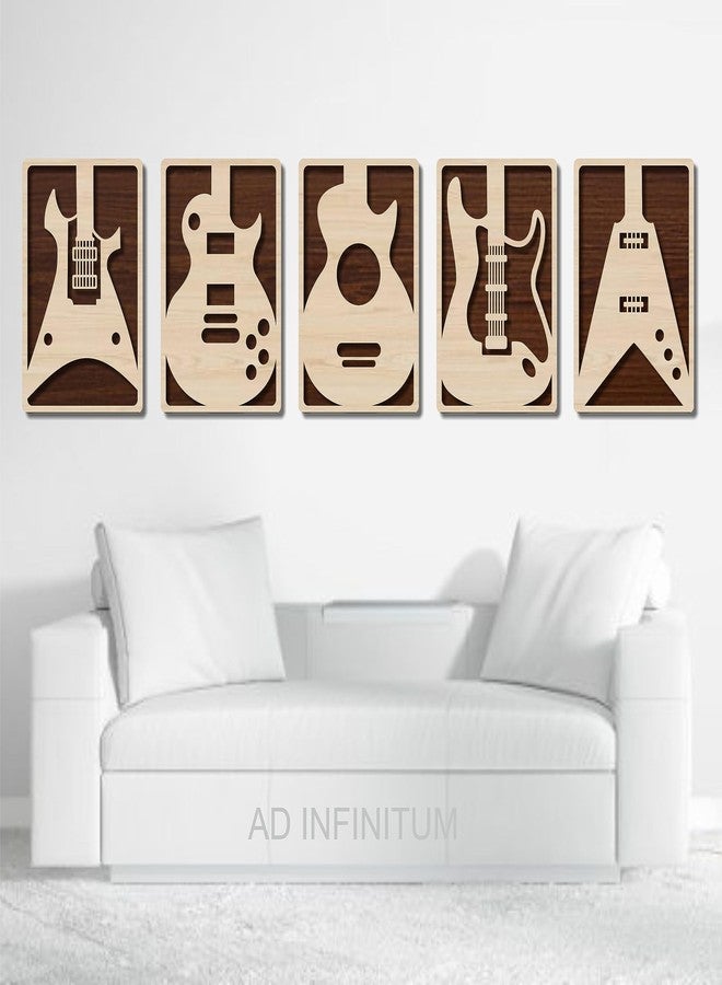 AD INFINITUM® Wooden Wall Art Hanging | Multilayerd Wooden Decor | Contemporary Home, Bedroom, Living Room, Office etc. (Guitar, Set of 5, Beige Maple) - Image 3