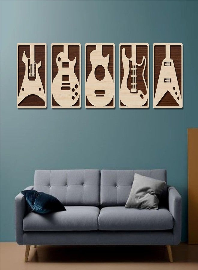 AD INFINITUM® Wooden Wall Art Hanging | Multilayerd Wooden Decor | Contemporary Home, Bedroom, Living Room, Office etc. (Guitar, Set of 5, Beige Maple) - Image 5