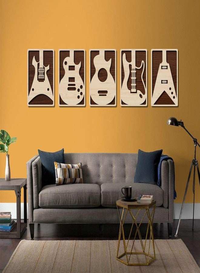 AD INFINITUM® Wooden Wall Art Hanging | Multilayerd Wooden Decor | Contemporary Home, Bedroom, Living Room, Office etc. (Guitar, Set of 5, Beige Maple) - Image 2