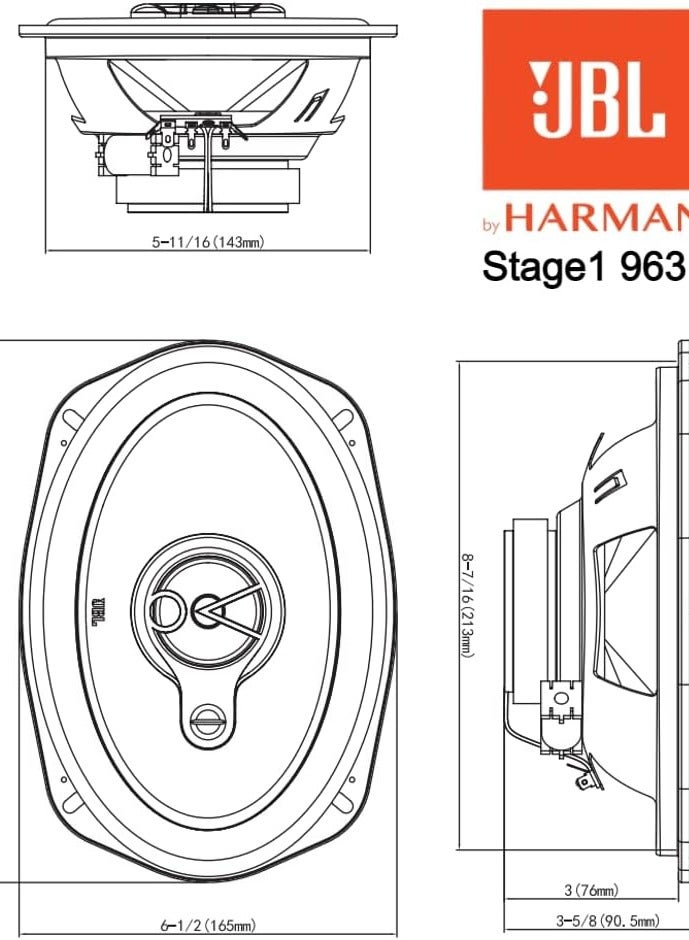 JBL Stage1 9631 3-Way 300W Oval Car Speaker Kit Car Speaker Boxes 16.5 x 23cm 6 x 9in Black - Image 5