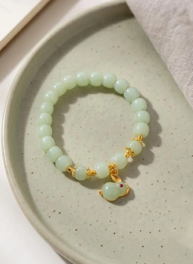 Take Two Multi-Color Beaded Bracelet with Jade Rabbit Charm