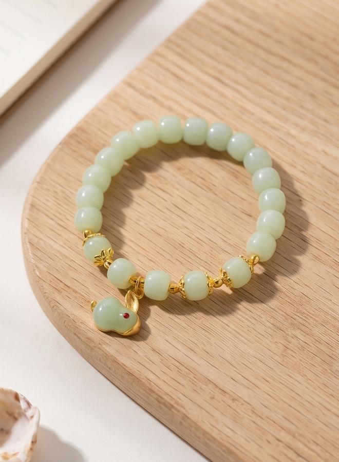 Take Two Multi-Color Beaded Bracelet with Jade Rabbit Charm - Image 3