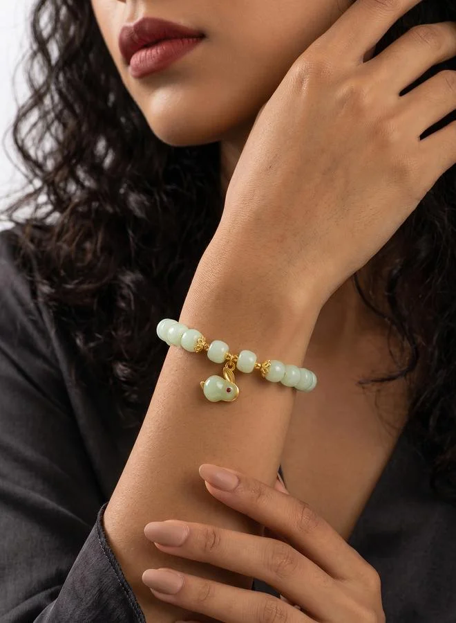 Take Two Multi-Color Beaded Bracelet with Jade Rabbit Charm