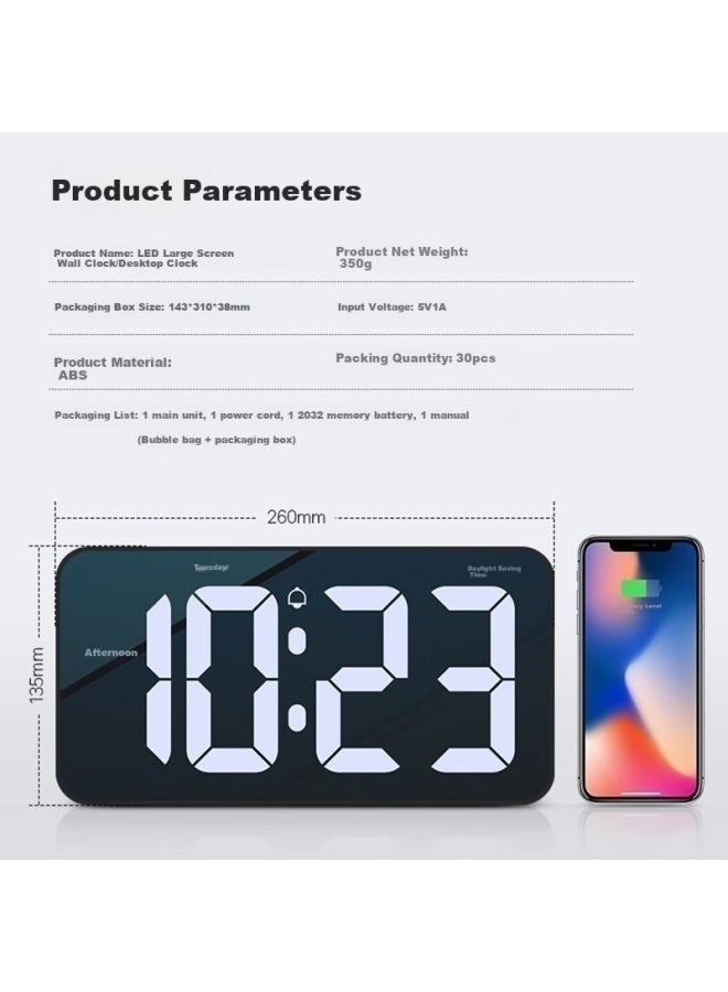 Hense Large Screen Electronic Clock Desktop Table Clock Led Lcd Alarm Clock Living Room Wall Clock Wall Clock Ha500 Black - Image 2