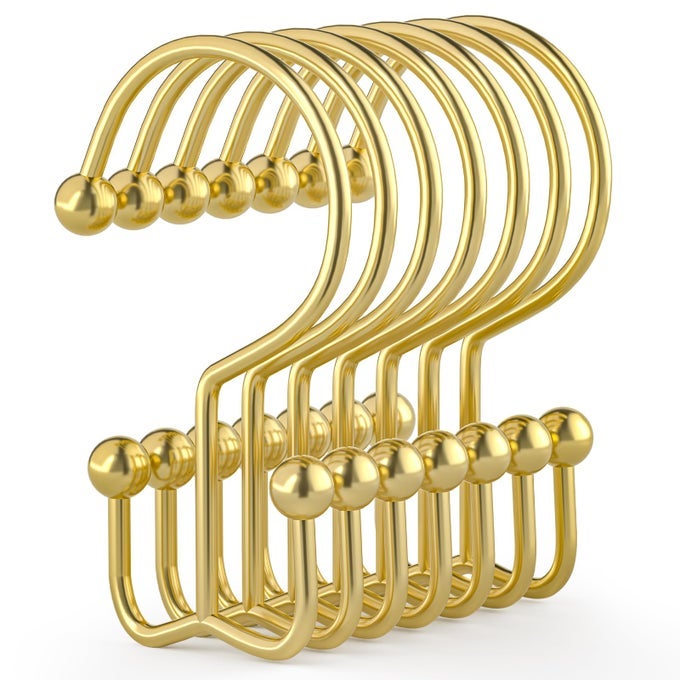 SHOWER CURTAIN HOOKS 12 PCS SHOWER CURTAIN RINGS DURABLE GOLD SHOWER CURTAIN HOOKS DOUBLE GLIDE SHOWER CURTAIN RINGS RUST PROOF SIMPLE SHOWER HOOKS FOR SHOWER CURTAIN LINER GOLD