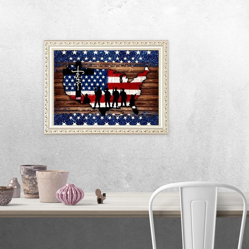 Ekuxom 4th of July Diamond Art Kits for Adults, Army American Flag Diamond Art Painting Kits Patriotic Beginner Arts Full Round Drill Crafts Home Wall Decor Gifts 12x16 inch - Image 3