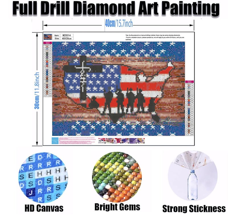 Ekuxom 4th of July Diamond Art Kits for Adults, Army American Flag Diamond Art Painting Kits Patriotic Beginner Arts Full Round Drill Crafts Home Wall Decor Gifts 12x16 inch - Image 2