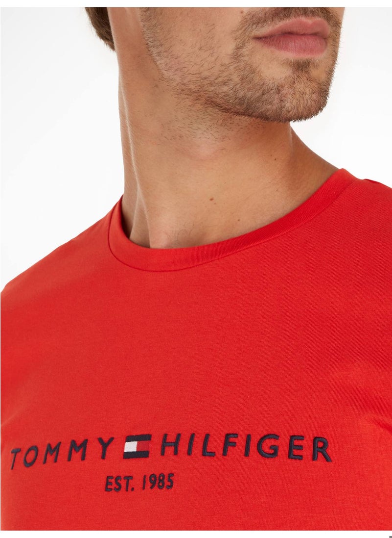 TOMMY HILFIGER Men's Logo Embroidery Slim T-Shirt -  Cotton, Red  - Image 5