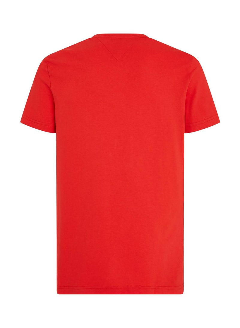 TOMMY HILFIGER Men's Logo Embroidery Slim T-Shirt -  Cotton, Red  - Image 4