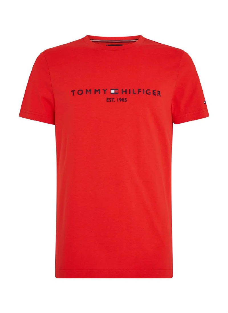 TOMMY HILFIGER Men's Logo Embroidery Slim T-Shirt -  Cotton, Red