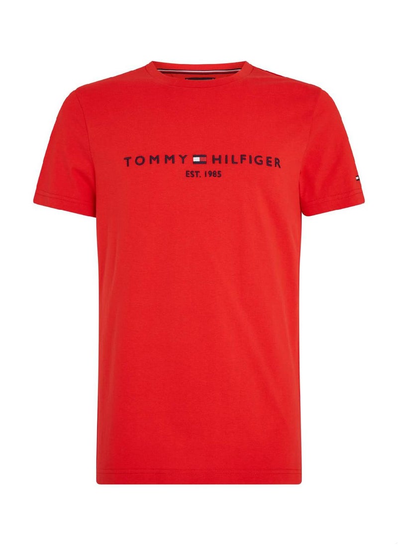 TOMMY HILFIGER Men's Logo Embroidery Slim T-Shirt -  Cotton, Red  - Image 2
