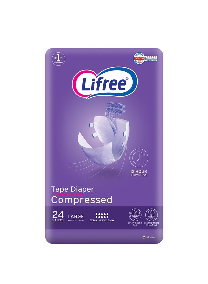Lifree Compressed Adult Diaper Tape Large Size 8 Cup Absorbency Jumbo Pack 24 Pieces  - Image 1