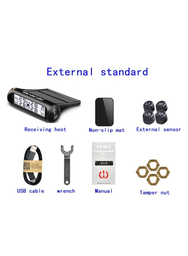 نظام مراقبة ضغط الإطارات بالطاقة الشمسية، نظام مراقبة ضغط الإطارات اللاسلكي TPMS مع 4 أجهزة استشعار خارجية، إنذار الضغط ودرجة الحرارة في الوقت الفعلي لمقطورة السفر RV - Image 3