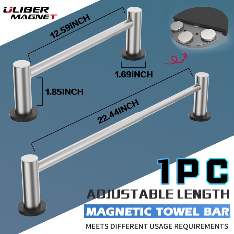 ULIBERMAGNET Magnetic Towel Holder,1 Set Magnetic Towel Rail Silver with Adjustable Length, Non-Slip Stainless Steel Towel Rail for Refrigerator, Oven, Dishwasher, Cabinet, Laundry - Image 2