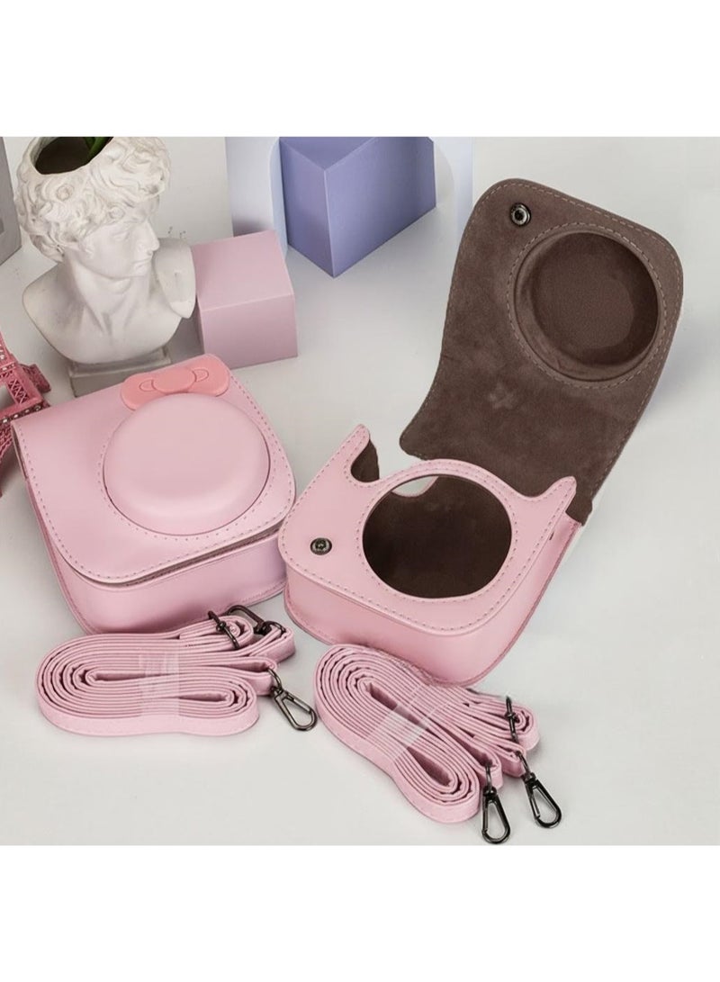 Protective Case Compatible with Instax Mini 12/11/9/8 Instant Camera/PU Leather Portable Travel Storage Cover Bag for Polaroid Mini 12/11/9/8 Photos Pocket & Adjustable Shoulder Strap (Pink) - Image 4