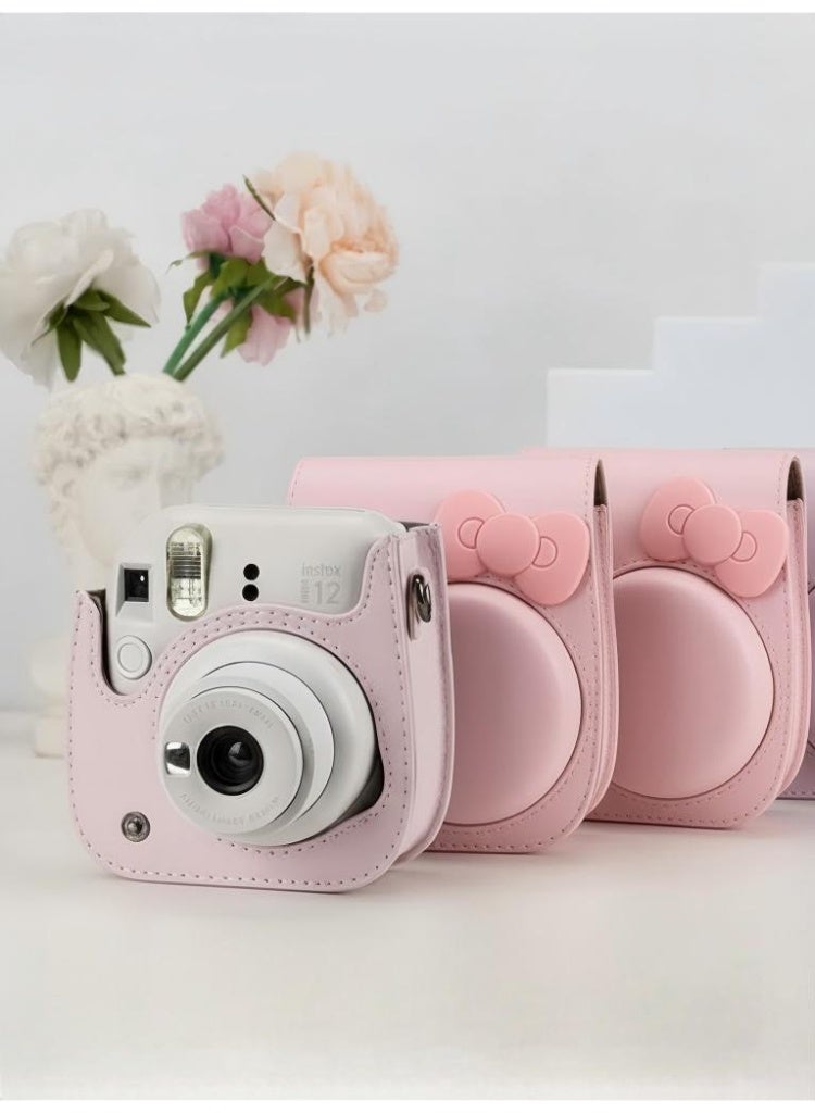 Protective Case Compatible with Instax Mini 12/11/9/8 Instant Camera/PU Leather Portable Travel Storage Cover Bag for Polaroid Mini 12/11/9/8 Photos Pocket & Adjustable Shoulder Strap (Pink) - Image 3