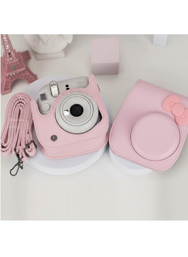 Protective Case Compatible with Instax Mini 12/11/9/8 Instant Camera/PU Leather Portable Travel Storage Cover Bag for Polaroid Mini 12/11/9/8 Photos Pocket & Adjustable Shoulder Strap (Pink) - Image 1