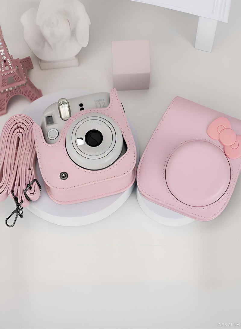 Protective Case for Fujifilm Instax Mini 12/11/9/8 Instant Cameras, PU Leather Portable Travel Camera Bag, Super Cute Design for Girl, With Photo Pockets and Adjustable Shoulder Strap (Pink) - Image 4