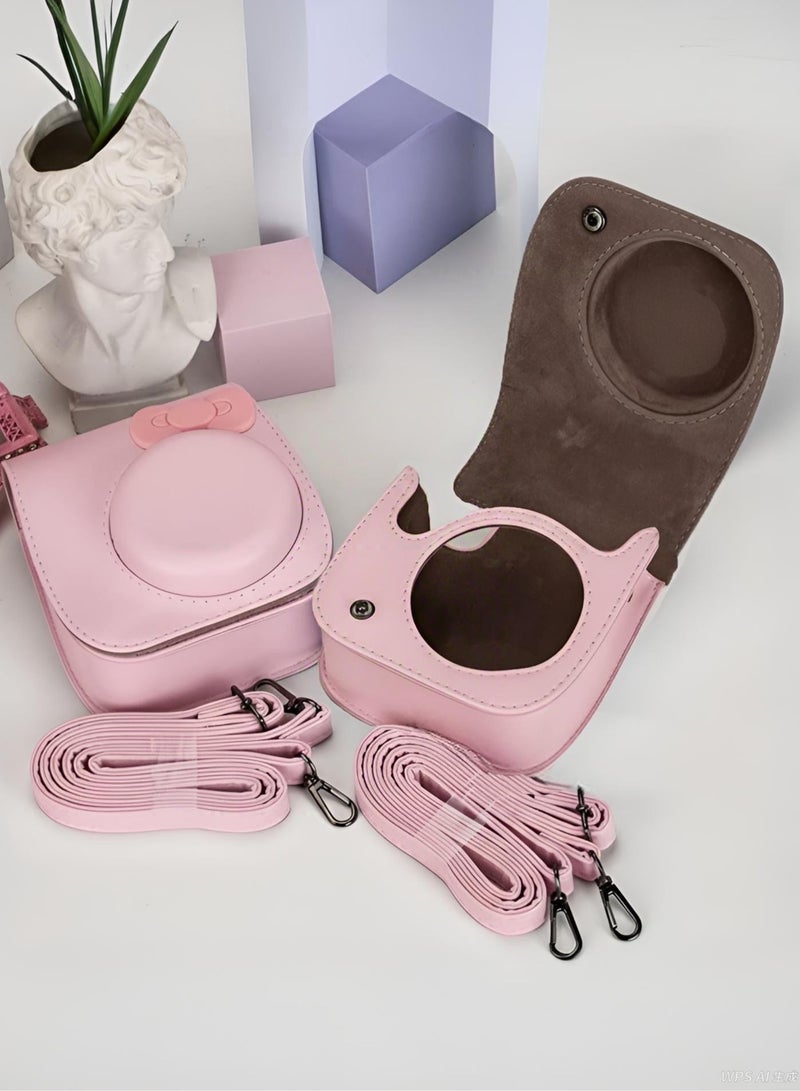 Protective Case for Fujifilm Instax Mini 12/11/9/8 Instant Cameras, PU Leather Portable Travel Camera Bag, Super Cute Design for Girl, With Photo Pockets and Adjustable Shoulder Strap (Pink) - Image 5