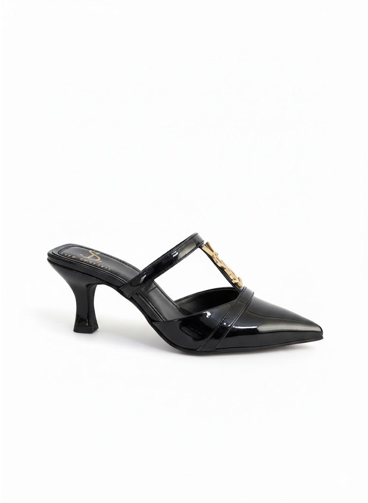 لايف ستيلاش  أحذية بكعب متوسط جلد لامع F-602 - أسود - Image 1