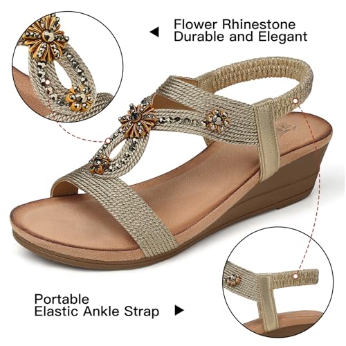 SHIBEVER Womens Wedge Sandals Low Heels Dressy Bohemian Ankle Strap Sandals Ladies Summer Shoes Women Size 8 - Image 4