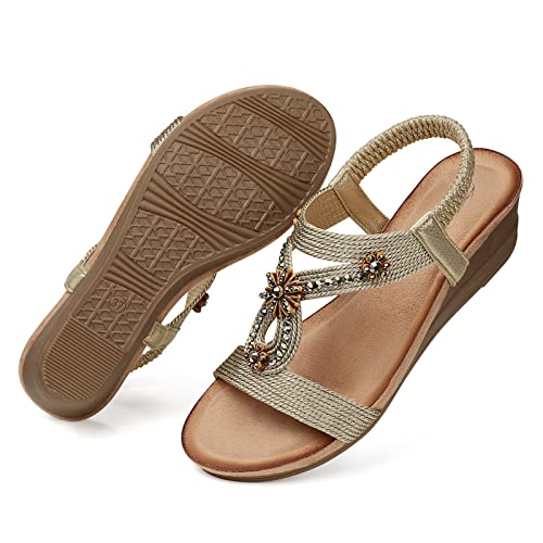 SHIBEVER Womens Wedge Sandals Low Heels Dressy Bohemian Ankle Strap Sandals Ladies Summer Shoes Women Size 8 - Image 5