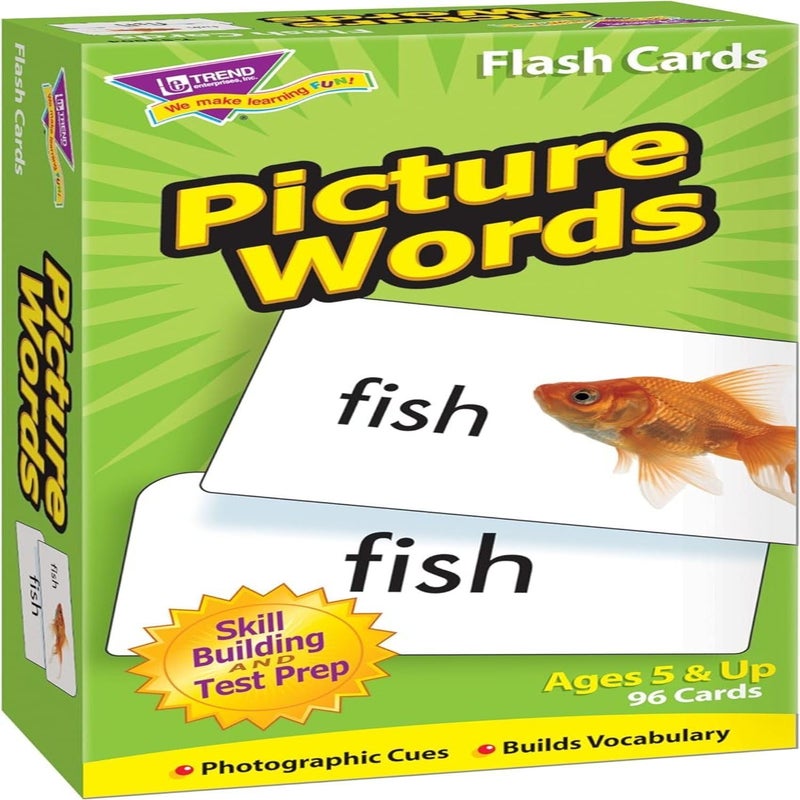 TREND ENTERPRISES Picture Words Skill Drill Flash Cards - 96 Colorful Self-Checking Cards for Language Skills, Ages 5 and Up - Image 1