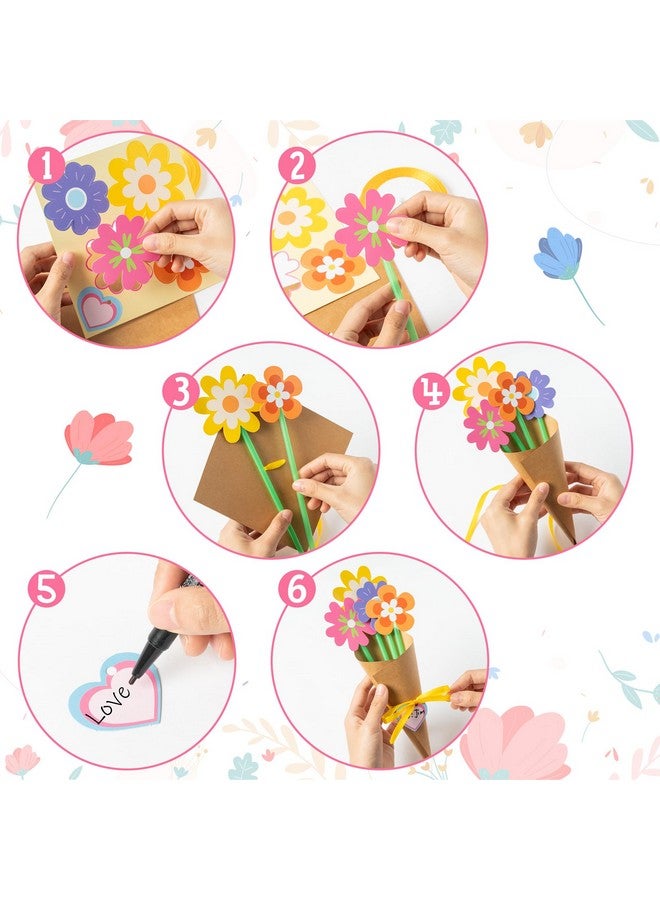 BeYumi Flower Bouquet Craft Kit - 24Pcs Mother's Day Flower Bouquet Craft for Kids Make Your Own Bunch of Flowers Teacher Appreciation Week DIY Thankful Gift Set School Classroom Home Fun Activities - Image 3