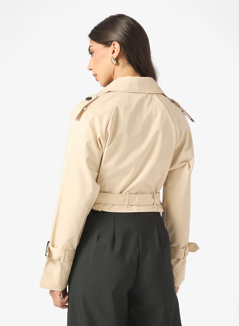 ELLA Cropped Trench Jacket With Belt - Image 2