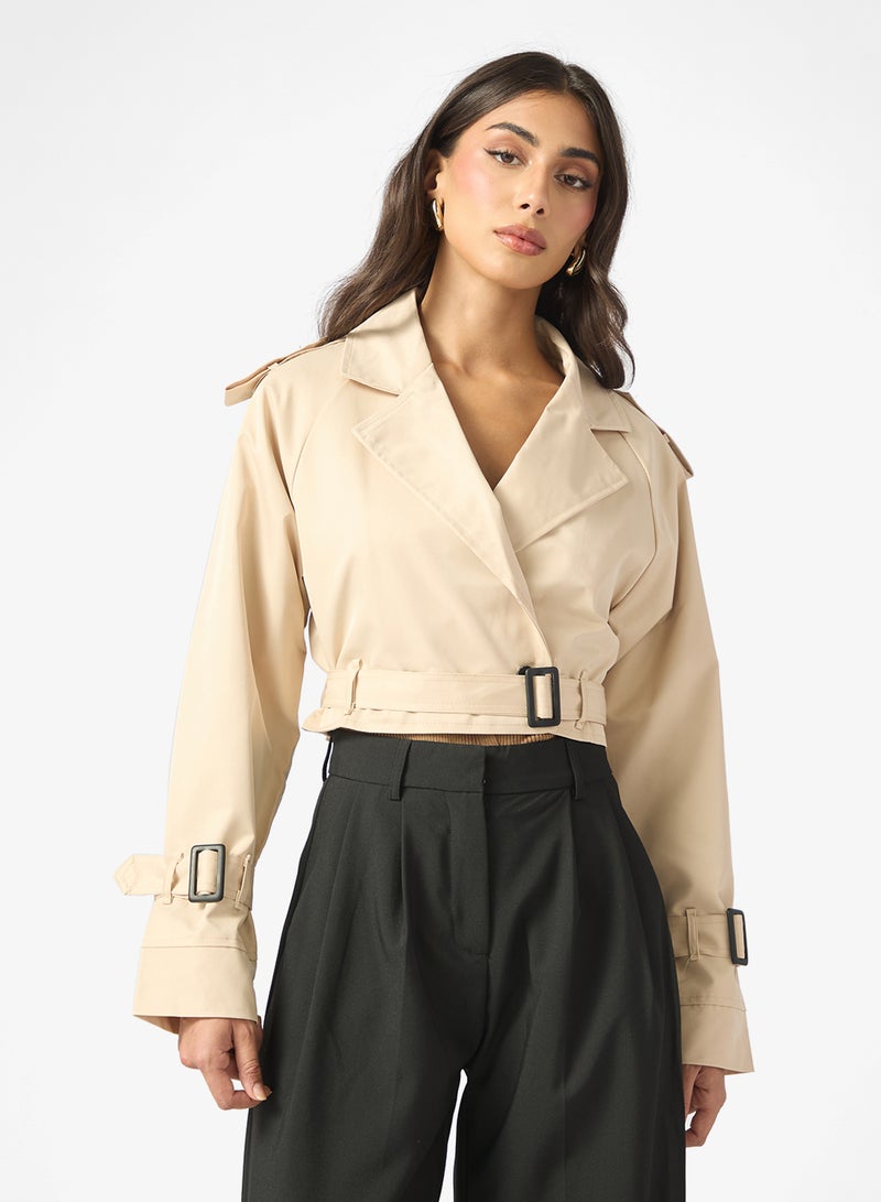 ELLA Cropped Trench Jacket With Belt - Image 1