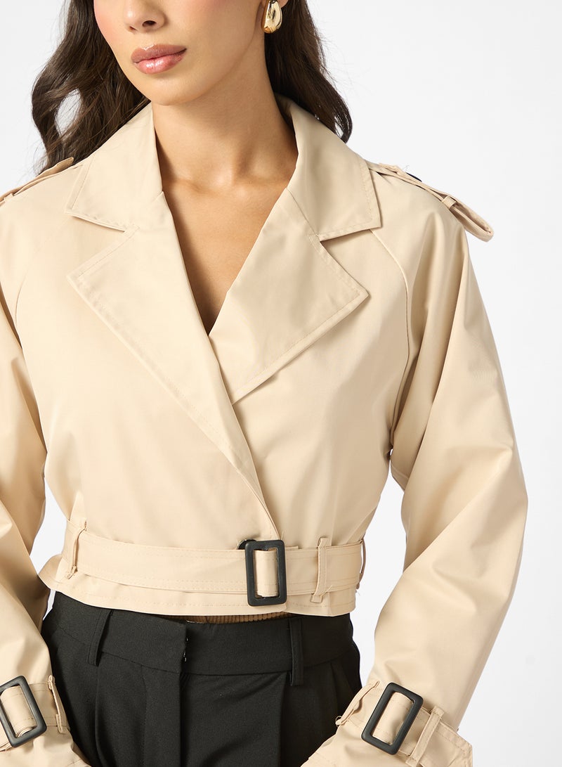 ELLA Cropped Trench Jacket With Belt - Image 3