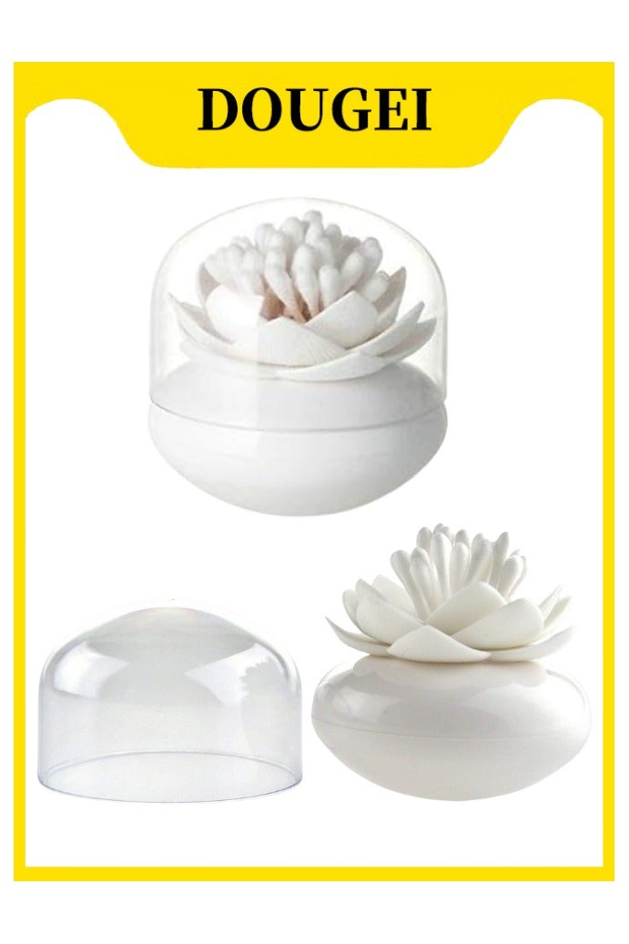 DOUGEI Bloss Lotus Cotton Swab Holder  Holders Cottons Bud Holder Stylish Birthday Gift Cotton Swab Box Beauty Toothpicks Holder Toothpick Case – White - Image 1