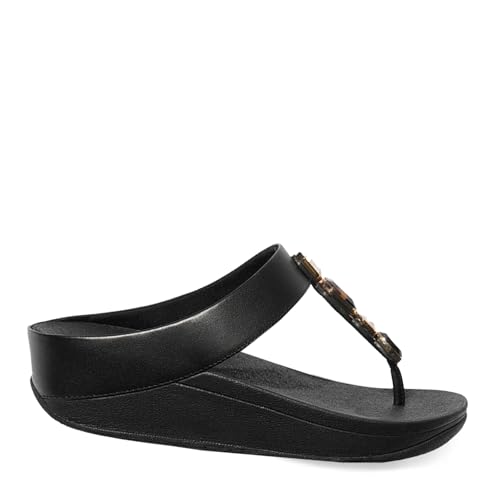 FitFlop Women's Fino Multi-Stone Leather Toe-Post Sandals Wedge, Black, 7 - Image 1