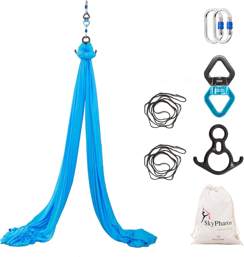 SKYPHAROS Aerial Silks Yoga Swing Set - 9/11 Yards Aerial Yoga Hammock Kit Anti-Gravity Flying for Fitness, Low/Non Stretch Nylon Tricot Fabric Hardware Included for Dance - Image 1