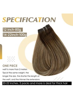 Full Shine Hair Wefts Human Hair Sew in Hair Extensions Balayage Color 4 Medium Brown Fading to 24 Honey Blonde Mix Brown Weft Hair Extensions 105 Grams Sew in Bundles 18 Inch  - Image 3