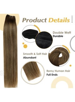 Full Shine Hair Wefts Human Hair Sew in Hair Extensions Balayage Color 4 Medium Brown Fading to 24 Honey Blonde Mix Brown Weft Hair Extensions 105 Grams Sew in Bundles 18 Inch  - Image 2