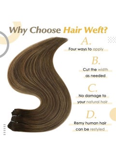 Full Shine Hair Wefts Human Hair Sew in Hair Extensions Balayage Color 4 Medium Brown Fading to 24 Honey Blonde Mix Brown Weft Hair Extensions 105 Grams Sew in Bundles 18 Inch  - Image 4