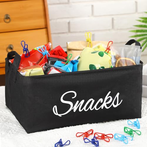 Newtay 17 Pcs Snack Basket Sets, Snack Storage Bin for Pantry Shelves with 16 Pcs 2 Inch Chip Clips, Basket Organizer for Kitchen Home, Chips, Popcorn, Candy, Pretzels(Burlap,Black) - Image 2