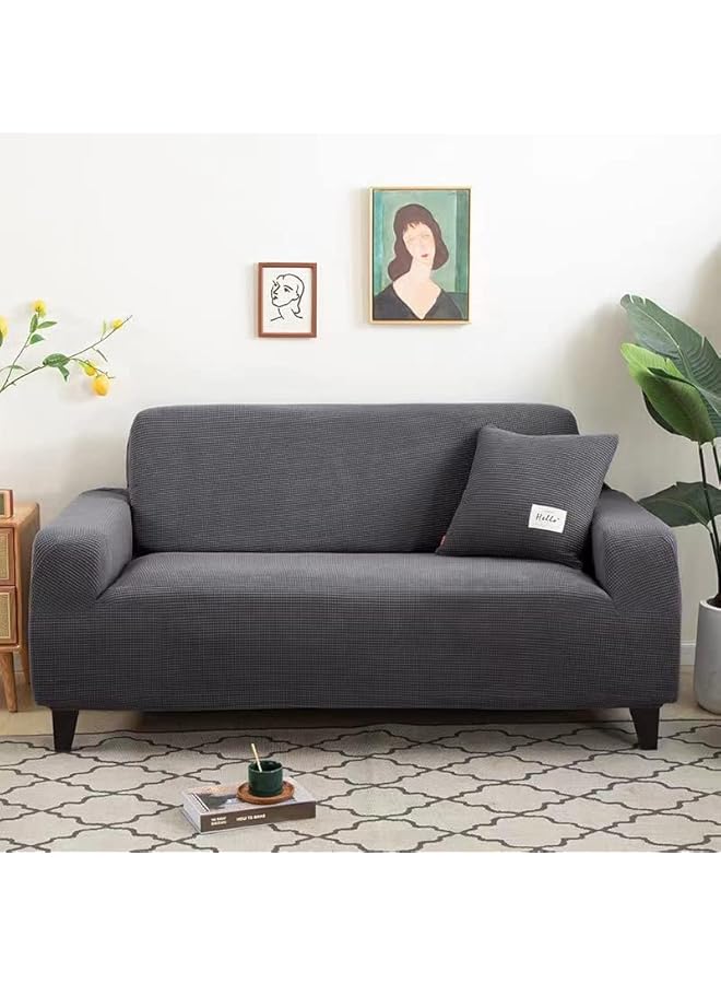 The Bros Knitted Stretch Sofa Cover All-Inclusive Stretch Universal Washable Non-Slip Stretch Soft Sofa Cover For Living Room Bedroom (Two Seats, Grey) - Image 2