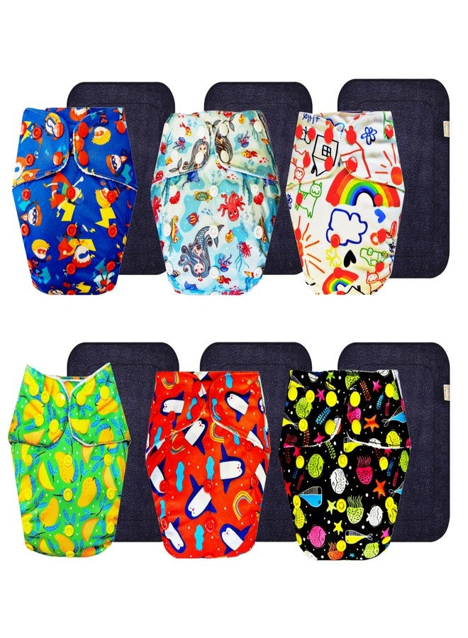 Dumbledo Premium Cloth Diaper with Black Insert (Pack of 6) | Hypoallergenic | Reusable & Washable | Easy to Clean | All-Day Wear | 3 Months - 3 Years | Unisex Baby - Image 1